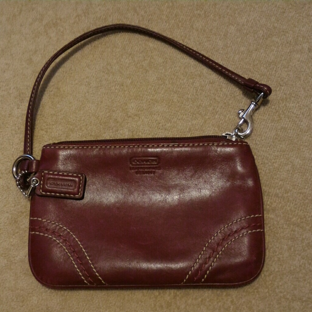 Like New Maroon Leather Coach Wristlet